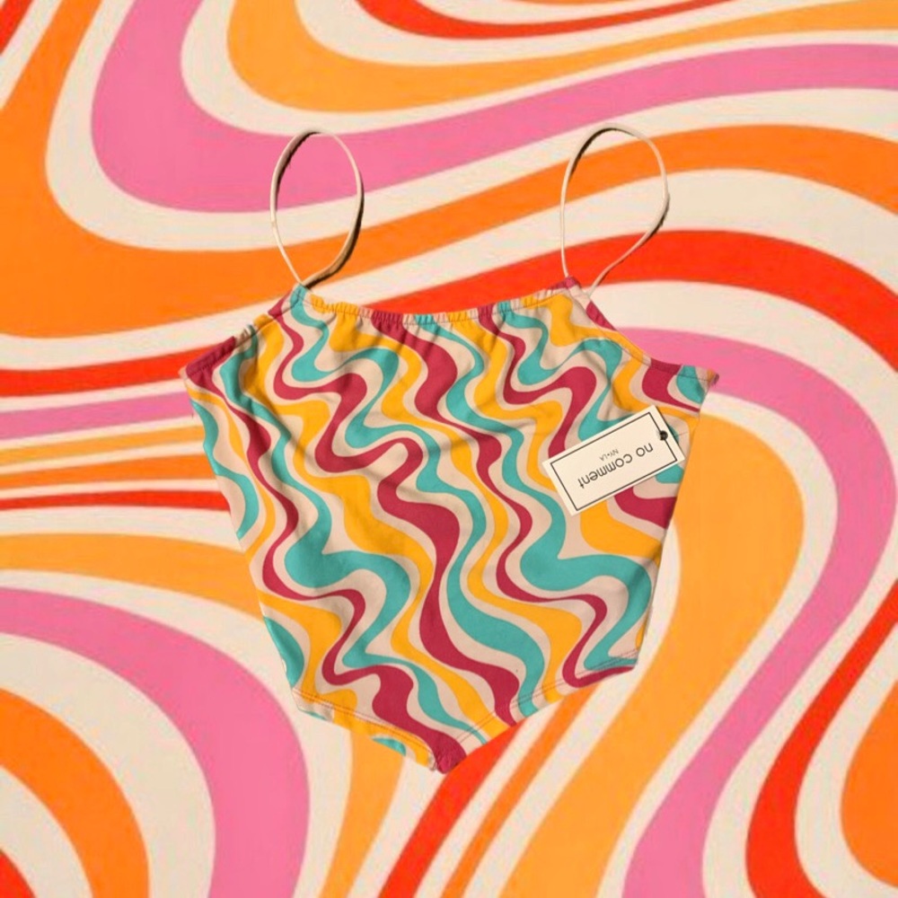 Groovy Baby Colorful Wavy Lined Maximalist Crop Top